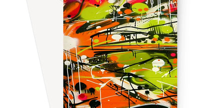 Neon Splatter Symphony: Urban Graffiti Art Greeting Card by Prodigi
