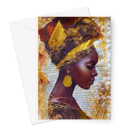 Elegant African Woman Portrait Greeting Card With Gold Headwrap