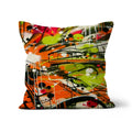 Neon Splatter Symphony: Urban Graffiti Art Cushion by Prodigi