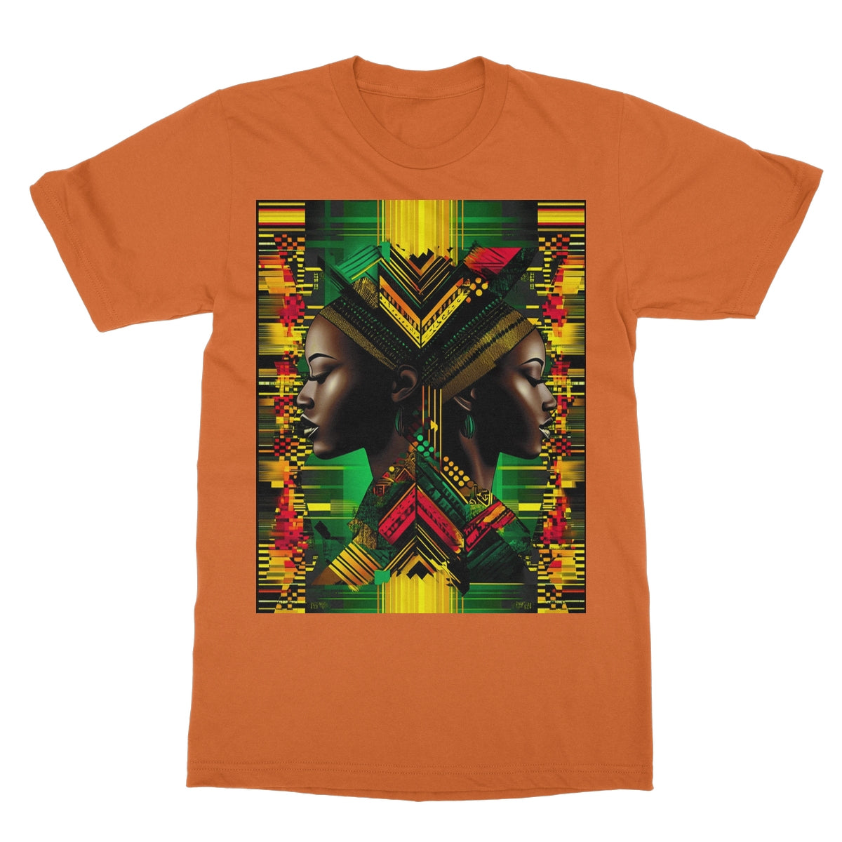 African Print Red Green Yellow Twin Energy  Softstyle T-Shirt - D'Sare