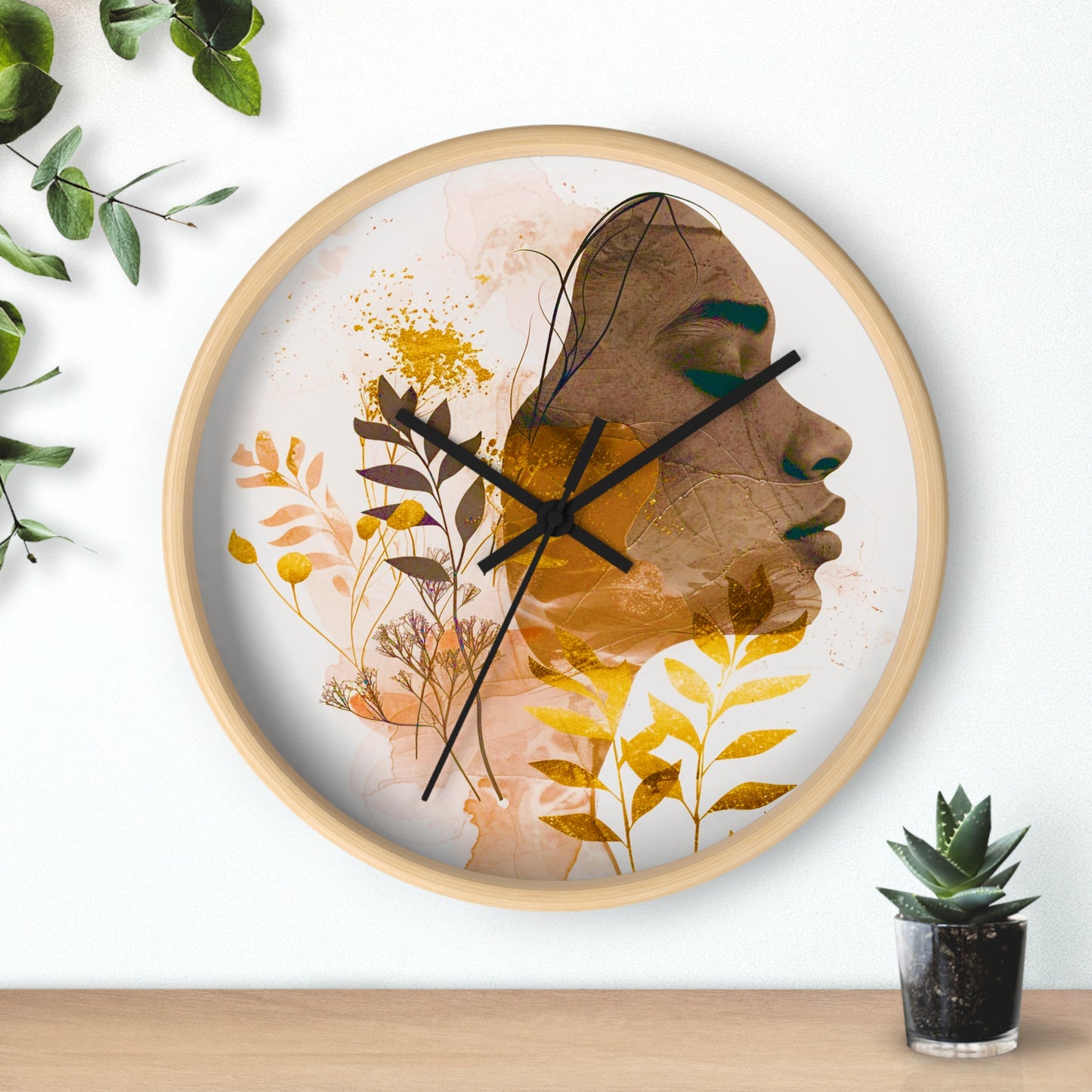 Golden Harmony Silhouette Art Print Wall Clock