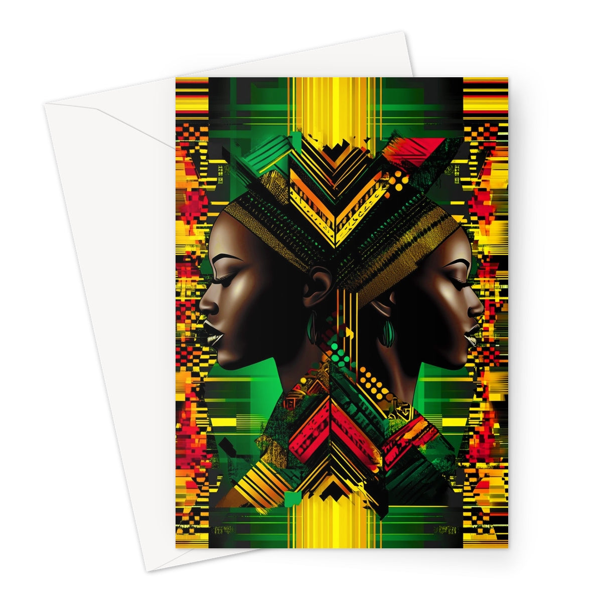 African Print Red Green Yellow Twin Energy  Greeting Card - D'Sare