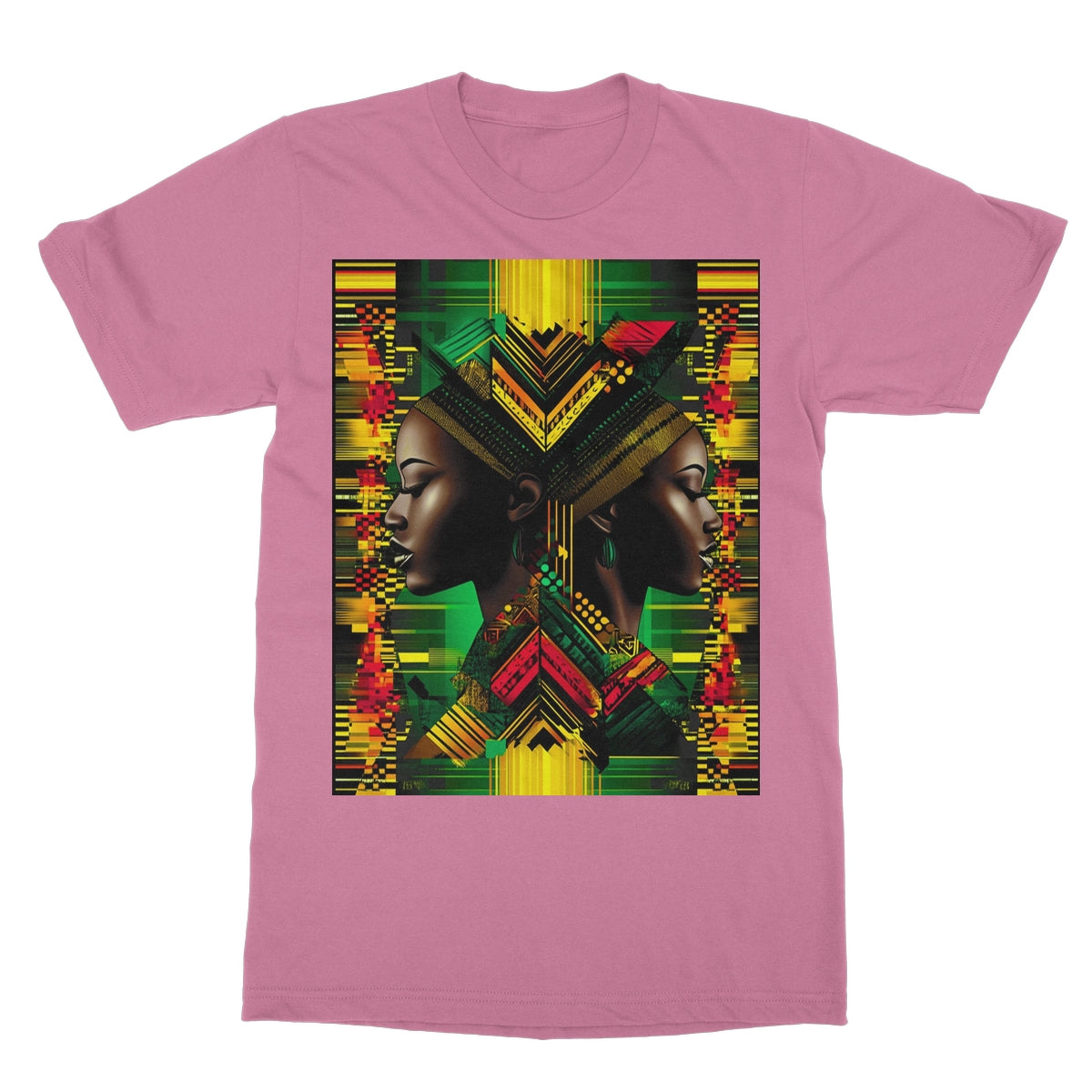 African Print Red Green Yellow Twin Energy  Softstyle T-Shirt - D'Sare