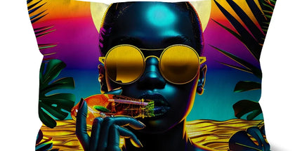 Tropical Sunset Dreams : Neon Vibes Cushion by Prodigi