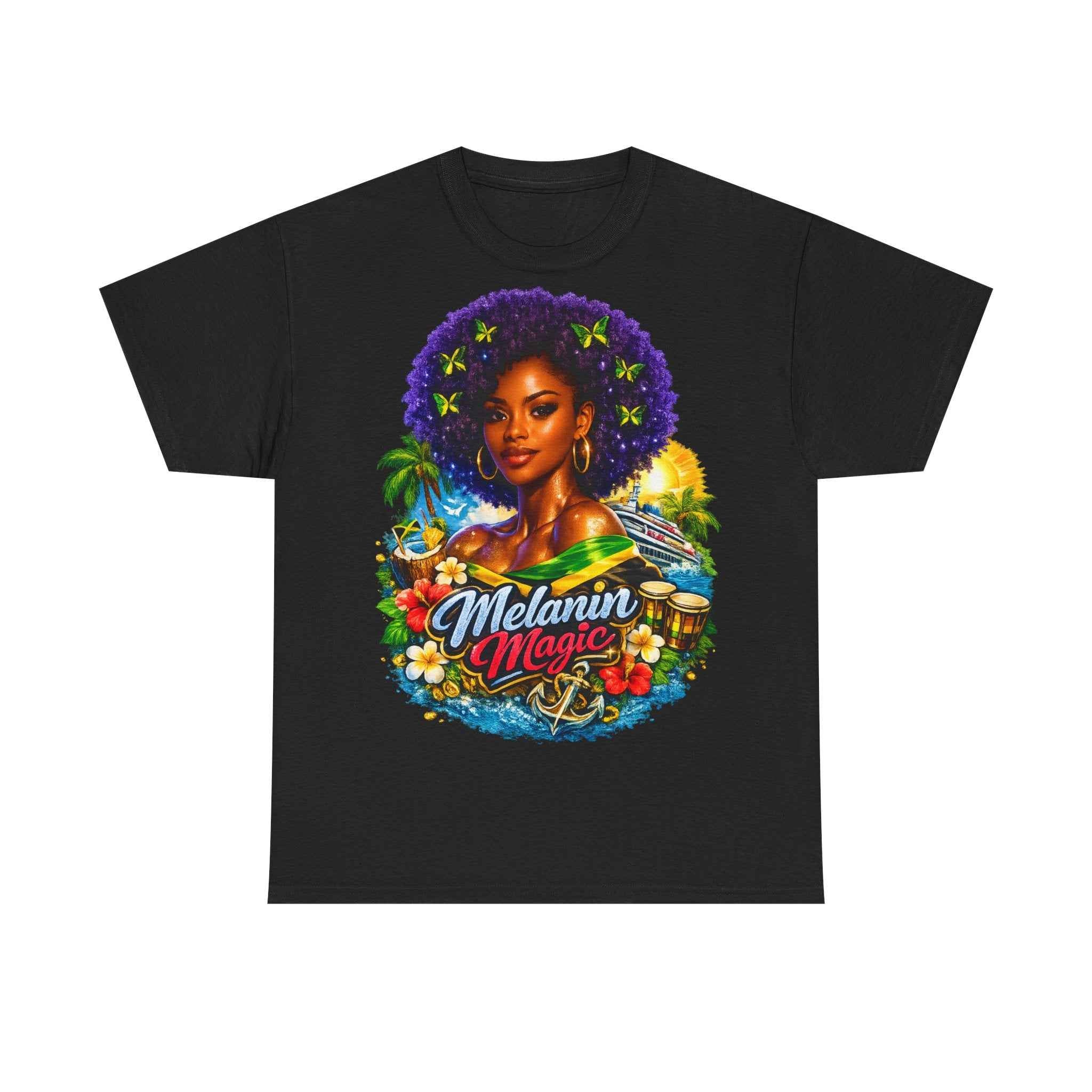 Melanin Magic Jamaica Portrait T-Shirt — Afrocentric Floral Tee