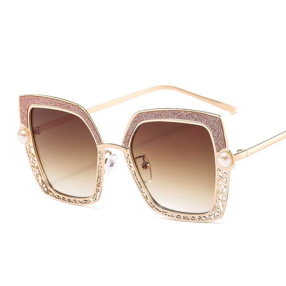 Square Cat Eye Pearl Hollow Luxury Sunglasses Men Women Fashion Shades UV400 Vintage Glasses