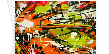 Neon Splatter Symphony: Urban Graffiti Art Greeting Card by Prodigi
