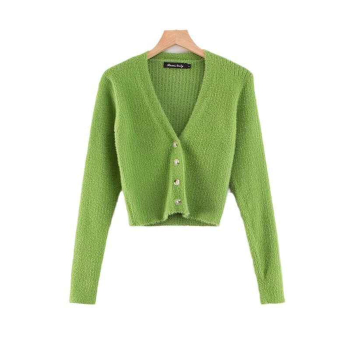 V-neck long sleeved cardigan sweater