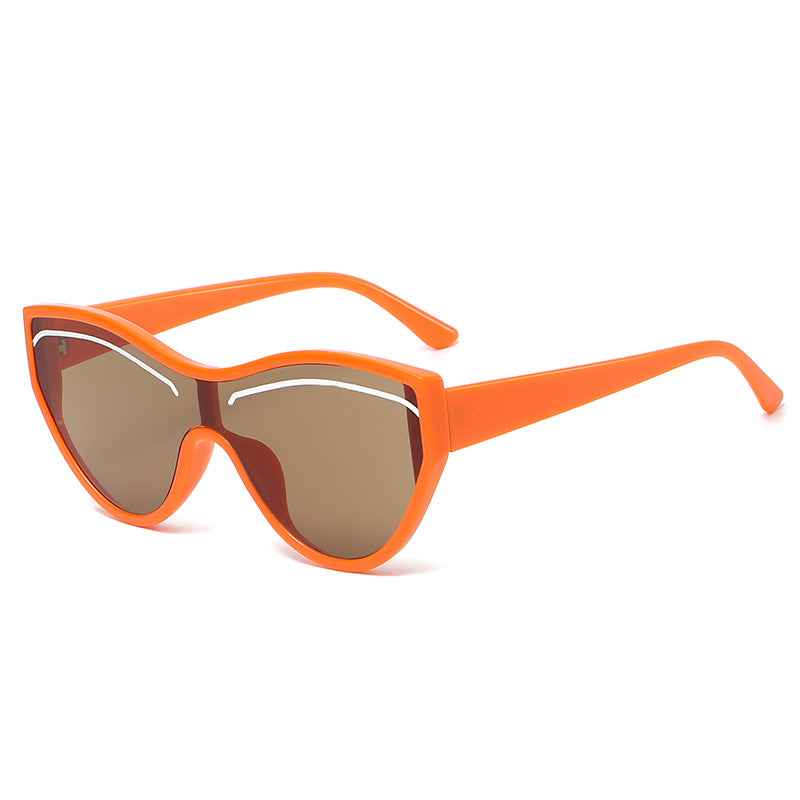 New Personality Cat Eye Sunglasses Female Trend Street Shot One-Piece Sunglasses Candy Color Eyebrow Glasses by eprolo