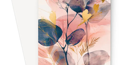 Peachy Blue Golden Flora Escape Greeting Card by Prodigi