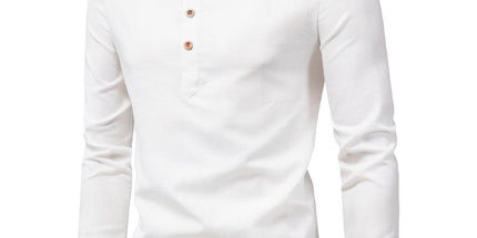 Men's Fashion Slim Solid Color Long Sleeve Business Stand Collar Cotton Linen Half Open Men's Shirt