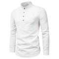 Men's Fashion Slim Solid Color Long Sleeve Business Stand Collar Cotton Linen Half Open Men's Shirt by eprolo