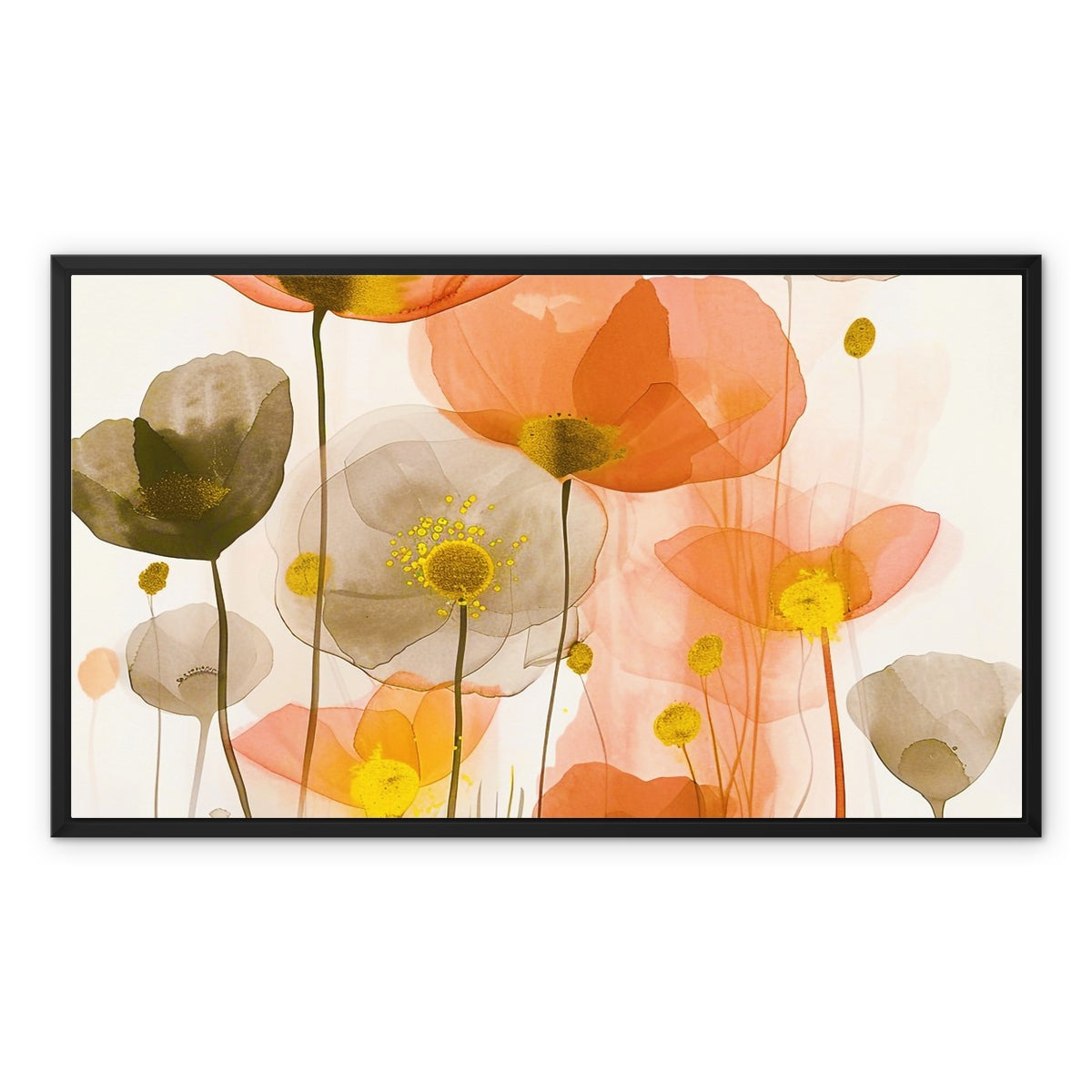 Poppy Echoes Golden Peach Escape 06 Eclectic Art Framed Canvas - D'Sare