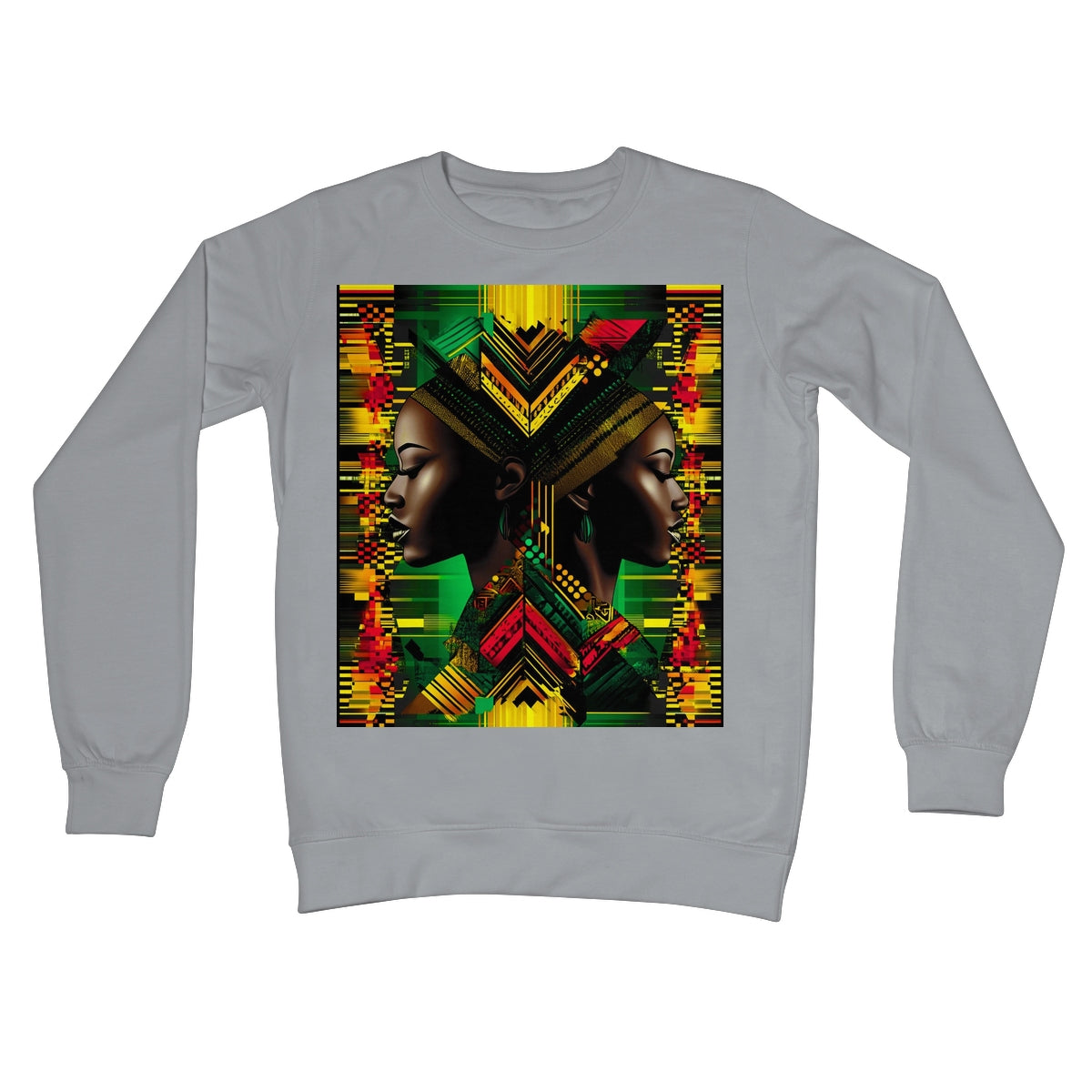 African Print Red Green Yellow Twin Energy  Crew Neck Sweatshirt - D'Sare