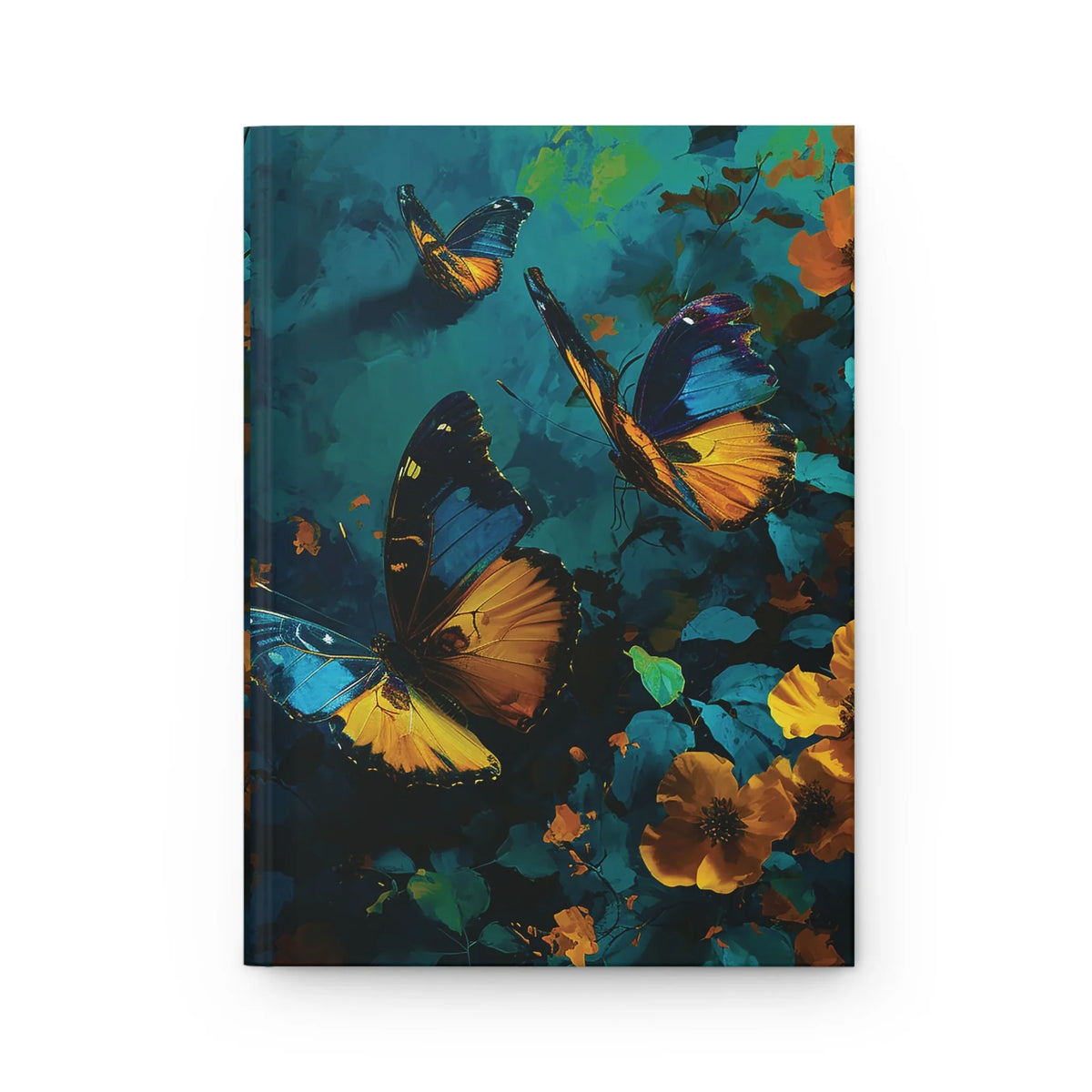 Blue and Mustard Butterflies Hardcover Journal Matte by Printify
