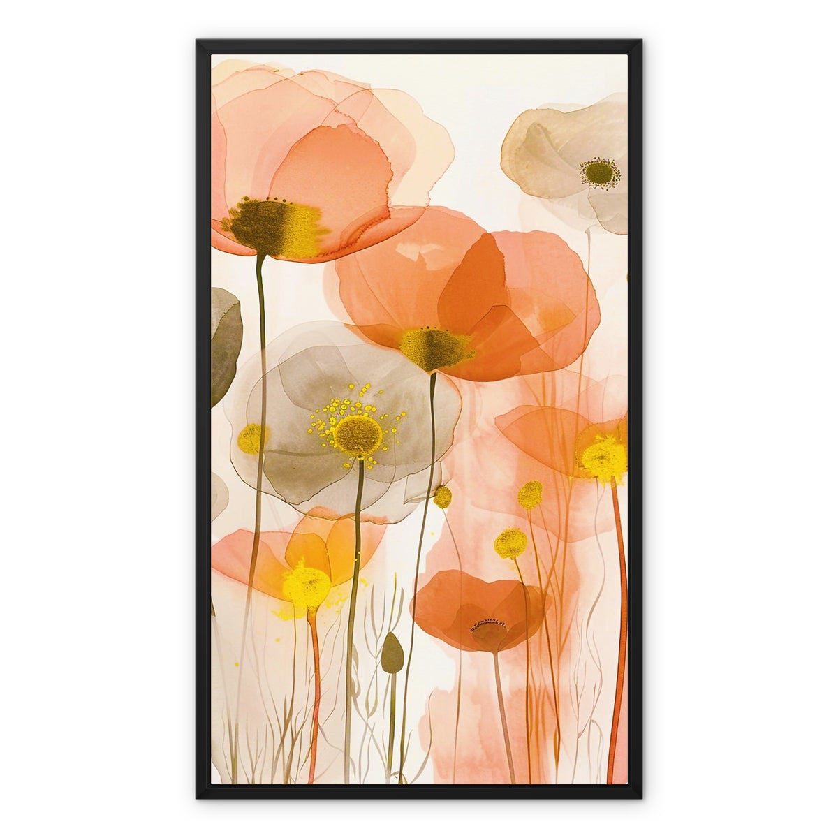 Poppy Echoes Golden Peach Escape 06 Eclectic Art Framed Canvas - D'Sare