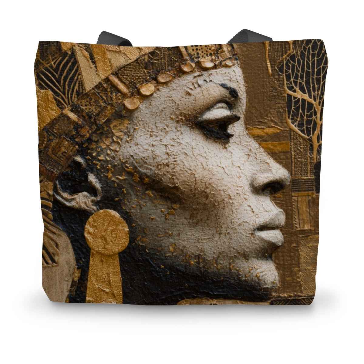 Afrocentric Golden Empress Canvas Tote Bag Durable 360 GSM Black Handles