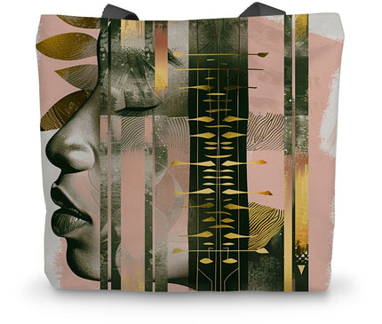 Echoes of Life: Afrocentric Meditation Peach and Gold Abstract Art Eclectic  Canvas Tote Bag