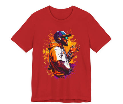Urban Rapper Portrait Tee — Colorful Hip Hop Artist Graphic T-Shirt