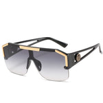 Oversized Square Sunglasses Men Women Vintage Metal Big Frame Semi-Rimless One Lens Sun Glasses UV400