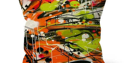 Neon Splatter Symphony: Urban Graffiti Art Cushion by Prodigi