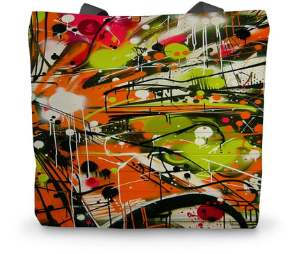 Neon Splatter Symphony: Urban Graffiti Art Canvas Tote Bag - D'Sare