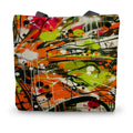 Neon Splatter Symphony: Urban Graffiti Art Canvas Tote Bag - D'Sare