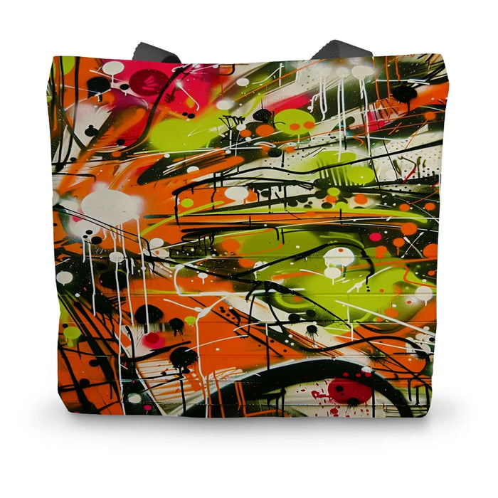 Neon Splatter Symphony: Urban Graffiti Art Canvas Tote Bag