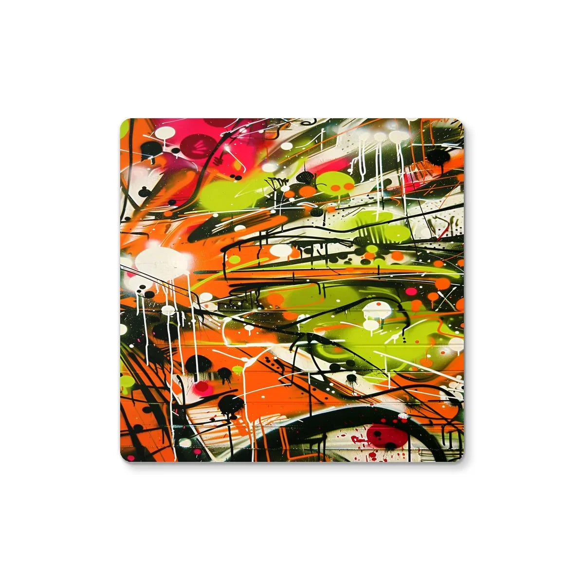 Neon Splatter Symphony: Urban Graffiti Art Coaster by Prodigi