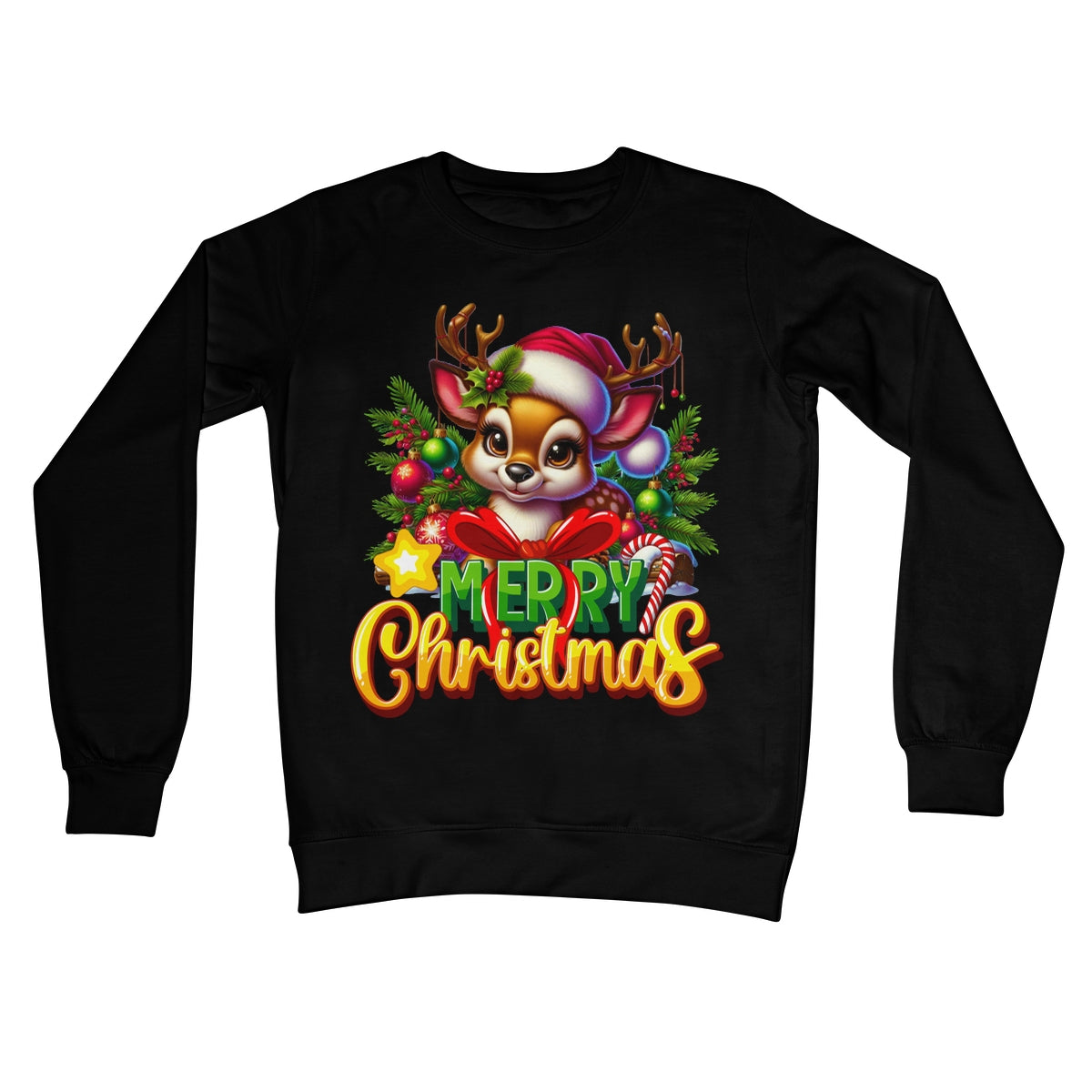 Reindeer Merry Christmas  Crew Neck Sweatshirt