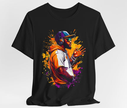 Urban Rapper Portrait Tee — Colorful Hip Hop Artist Graphic T-Shirt