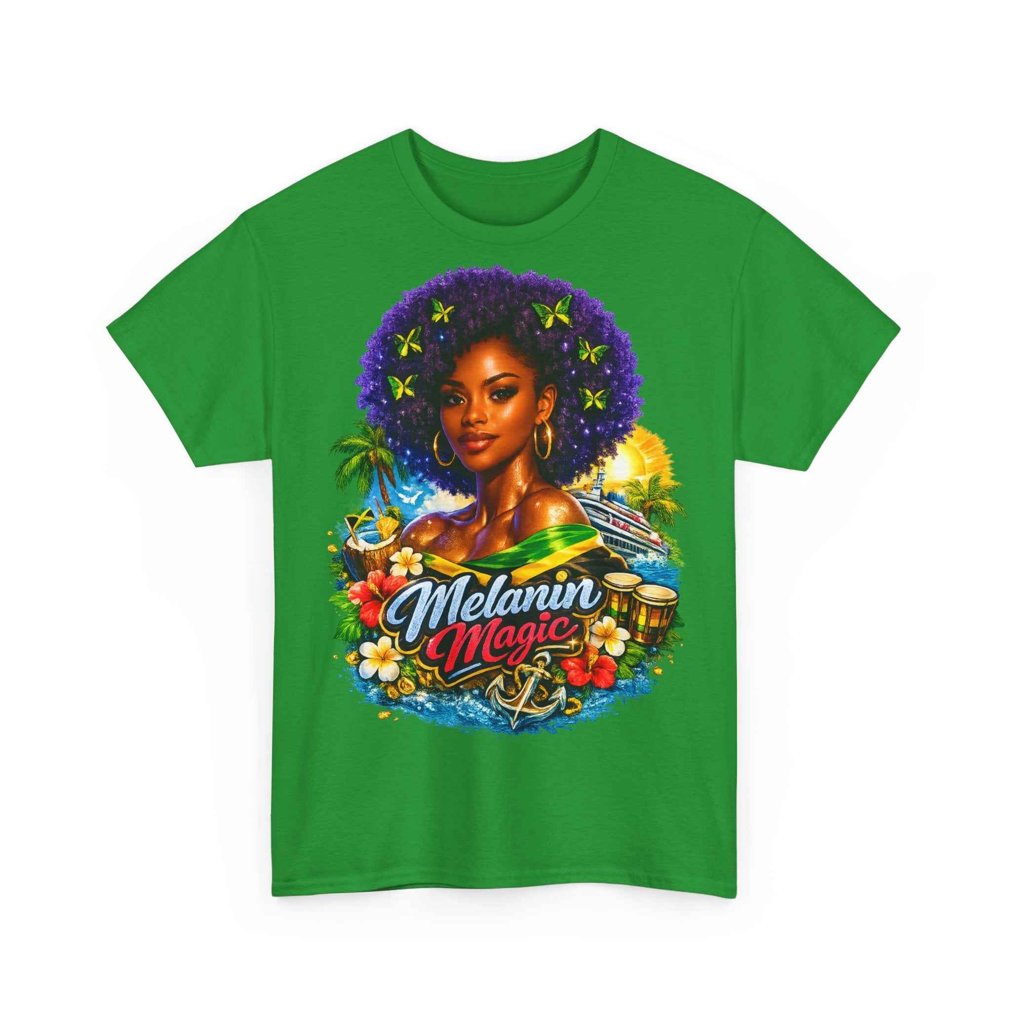 Melanin Magic Jamaica Portrait T-Shirt — Afrocentric Floral Tee