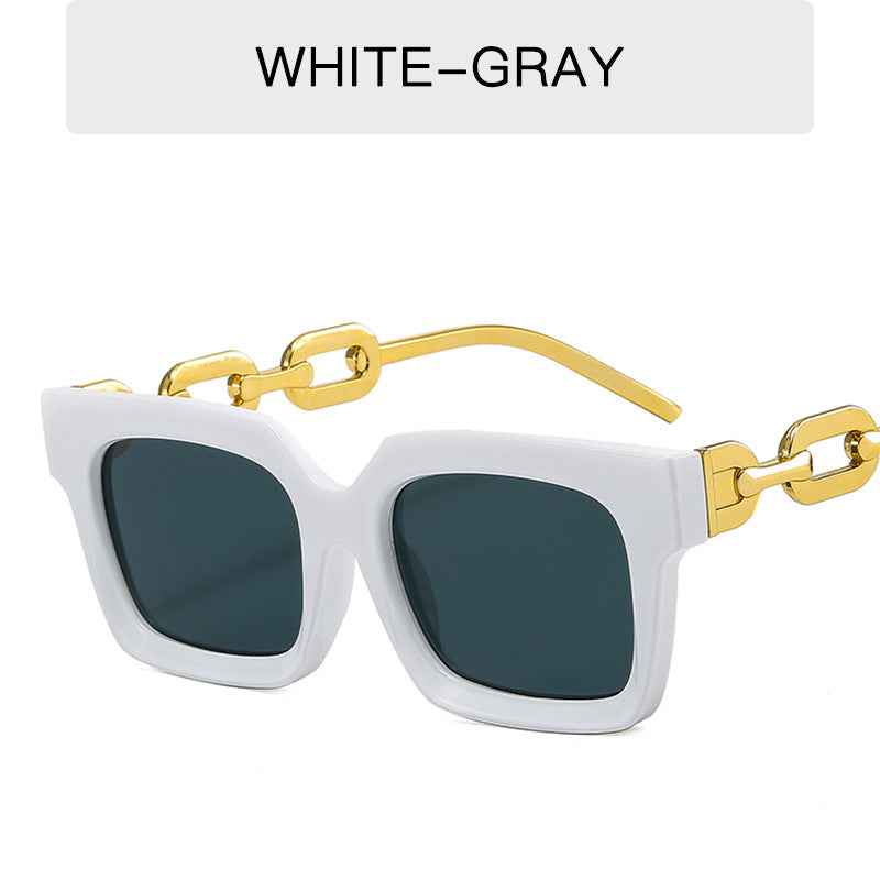 Fashion New Sunglasses Trend Personality Metal Chain Leg Glasses Retro Square Large Frame Net Red Sunglasses by eprolo