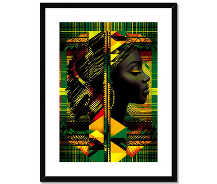 Abstract Red and Green Black Queen Fusion Framed & Mounted Print