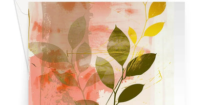 Peach Golden Leafy Escape 06 Eclectic Art Greeting Card by Prodigi