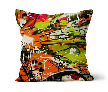 Neon Splatter Symphony: Urban Graffiti Art Cushion - D'Sare