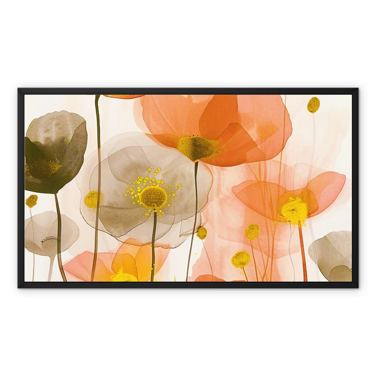 Poppy Echoes Golden Peach Escape 06 Eclectic Art Framed Canvas - D'Sare