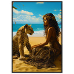 Seychelle Serenity: Golden Sand The Maiden and the Leopard Museum-Quality Matte Paper Wooden Framed Wall Art - D'Sare