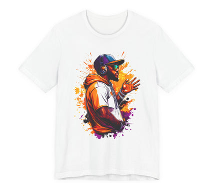 Urban Rapper Portrait Tee — Colorful Hip Hop Artist Graphic T-Shirt