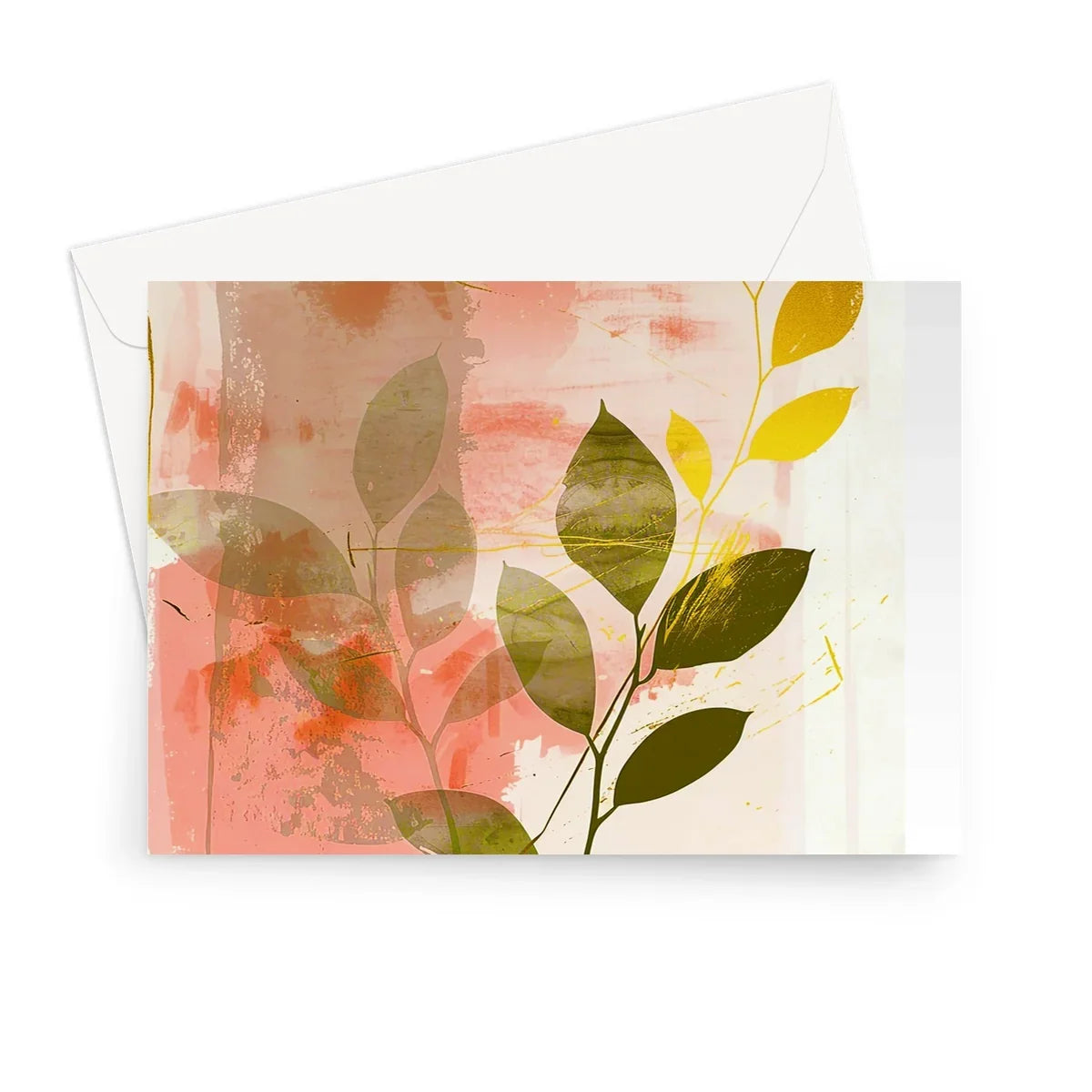 Peach Golden Leafy Escape 06 Eclectic Art Greeting Card - D'Sare