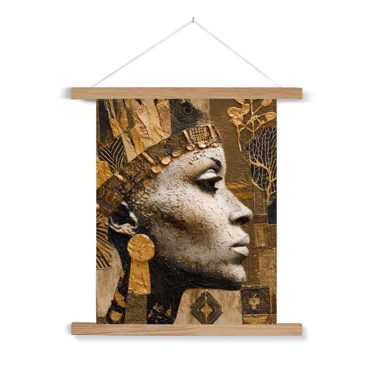 Afrocentric Golden Empress Fine Art Print Ready To Hang With Wooden Hanger