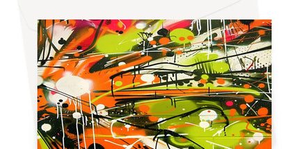 Neon Splatter Symphony: Urban Graffiti Art Greeting Card by Prodigi