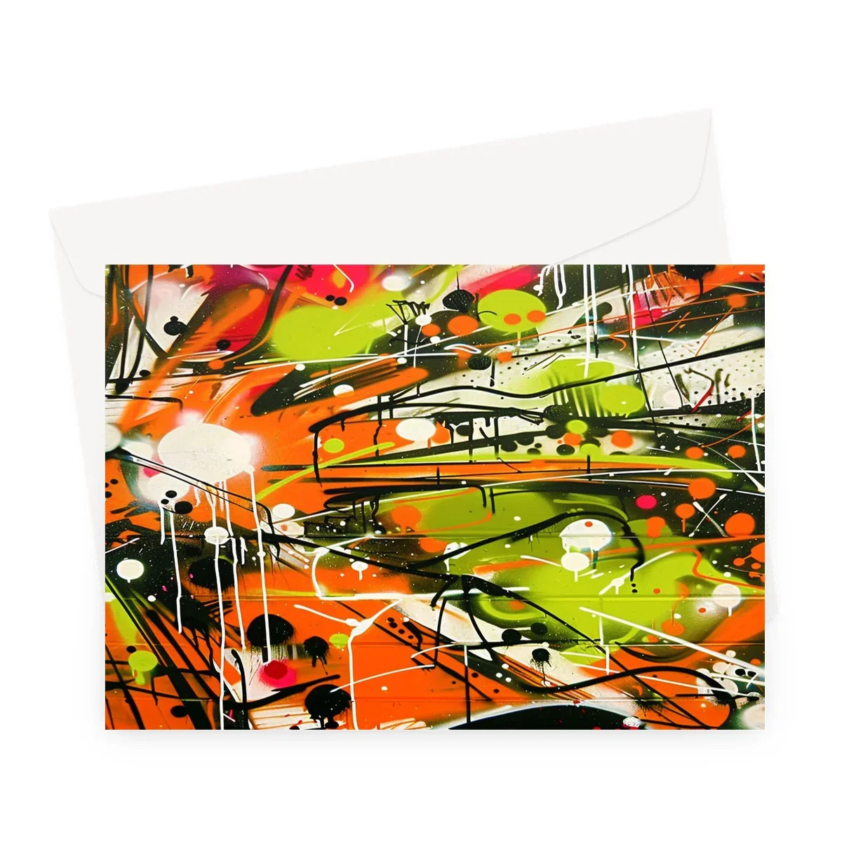 Neon Splatter Symphony: Urban Graffiti Art Greeting Card - D'Sare