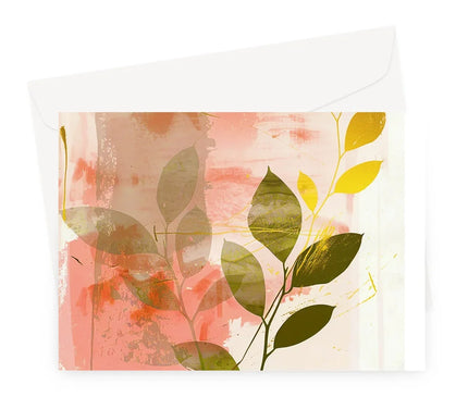 Peach Golden Leafy Escape 06 Eclectic Art Greeting Card - D'Sare