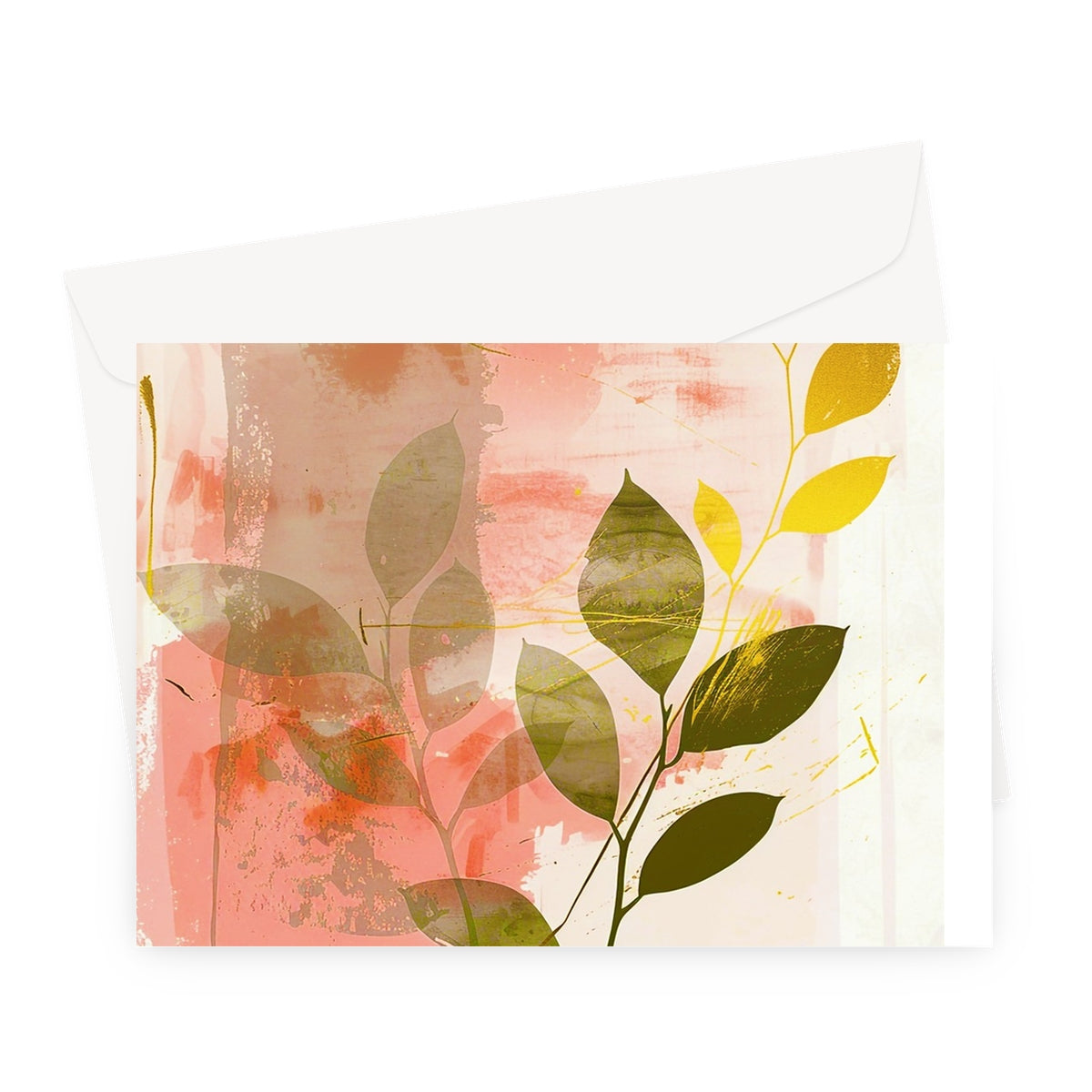 Peach Golden Leafy Escape 06 Eclectic Art Greeting Card - D'Sare