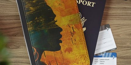 Golden Afrocentric Silhouette Passport Cover - Stylish PU Faux Leather Travel Accessory, Personalized Passport Holder with RFID Blocking, Inner Pockets by Printify