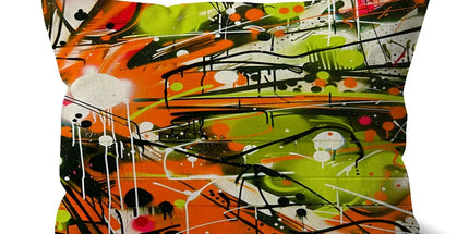 Neon Splatter Symphony: Urban Graffiti Art Cushion by Prodigi