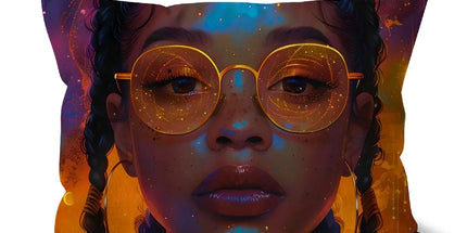 Solar Flare Radiant Soul Beautiful Black Girl Cushion by Prodigi