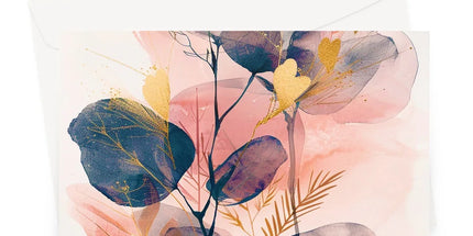 Peachy Blue Golden Flora Escape Greeting Card by Prodigi