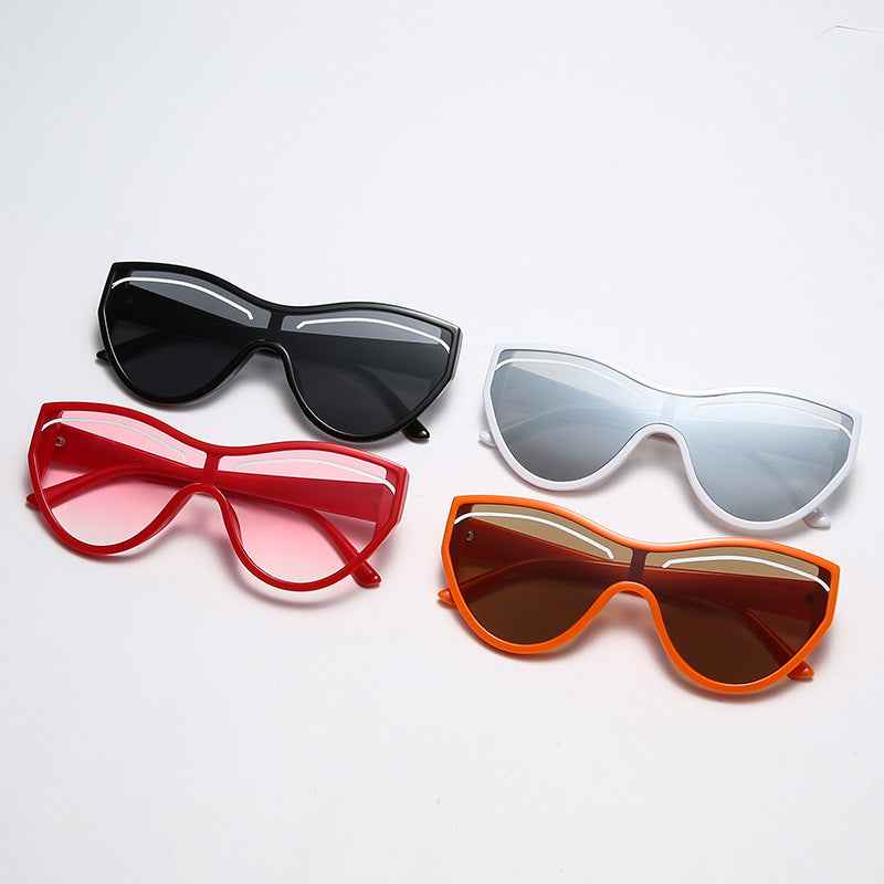 New Personality Cat Eye Sunglasses Female Trend Street Shot One-Piece Sunglasses Candy Color Eyebrow Glasses by eprolo